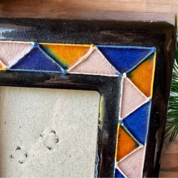 Set of 2 Handpainted Ceramic Tile Picture Frames – Multicolor Geometric Mosaic - Picture 11 of 14